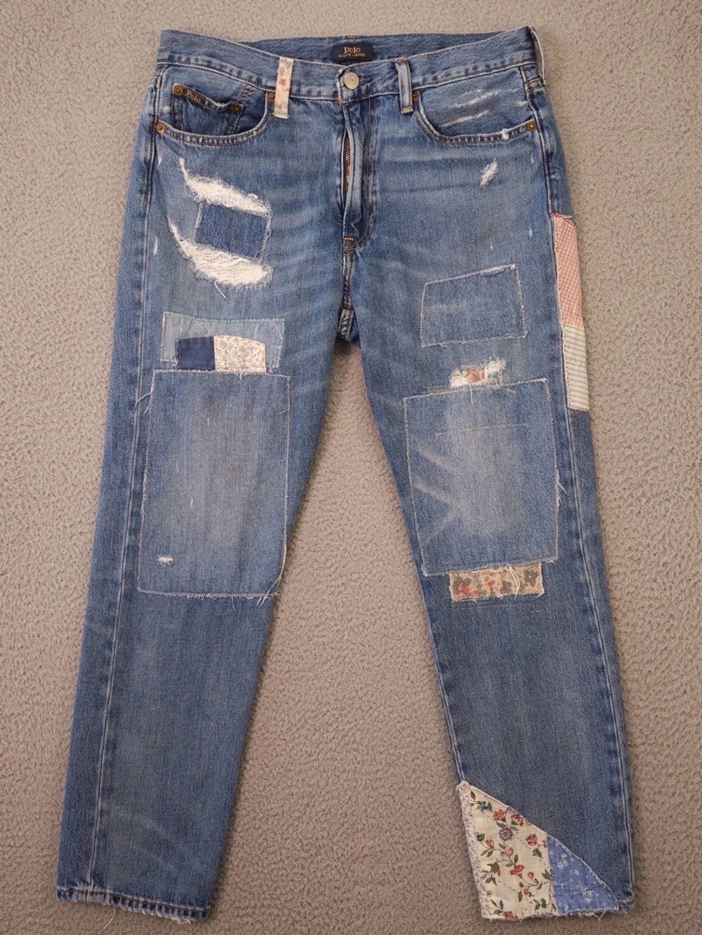 Polo by Ralph Lauren Avery Boyfriend Distressed Patchwork Blue Women's Jeans